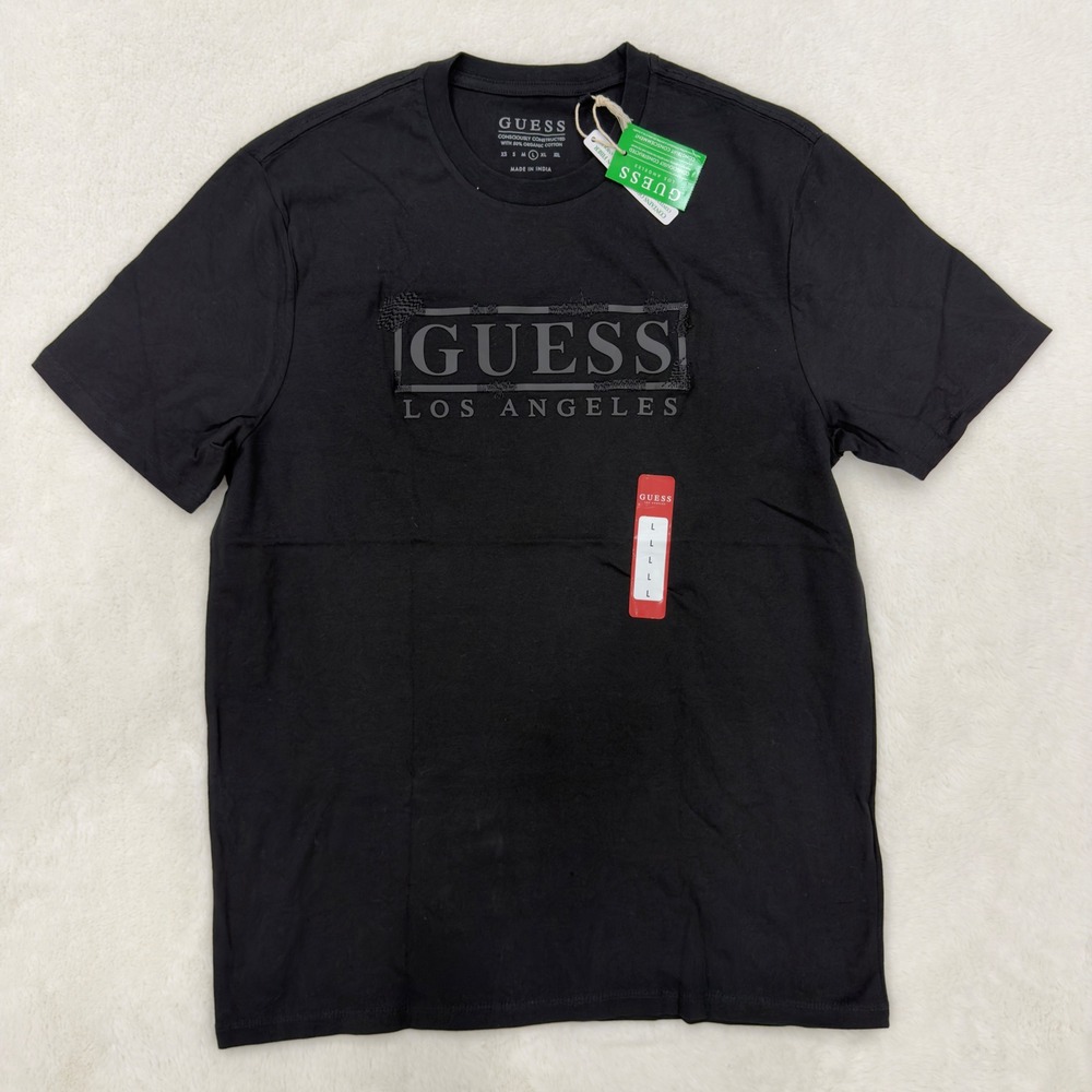 Guess Los Angeles Mens Black Organic Cotton Graphic T-Shirt Large XBV154 KAK81